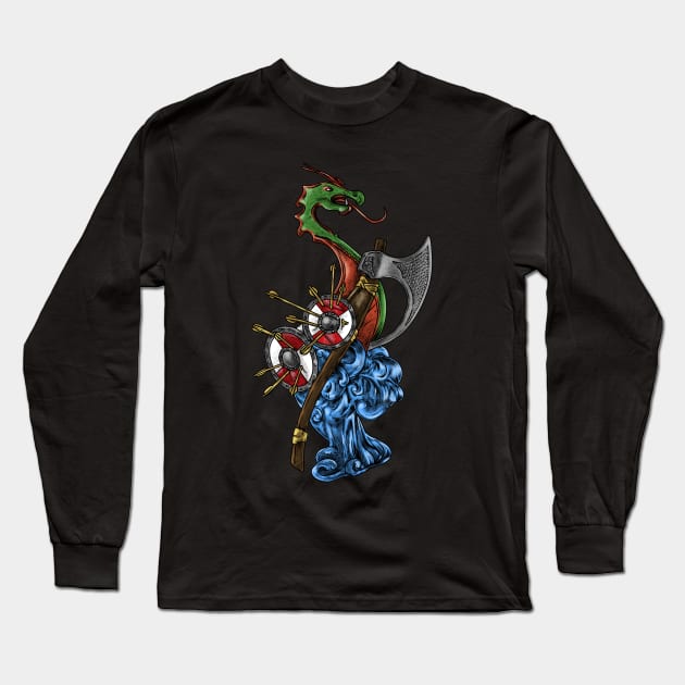 Sail the Seas like a Viking with Dragonship Longship Design Long Sleeve T-Shirt by Holymayo Tee